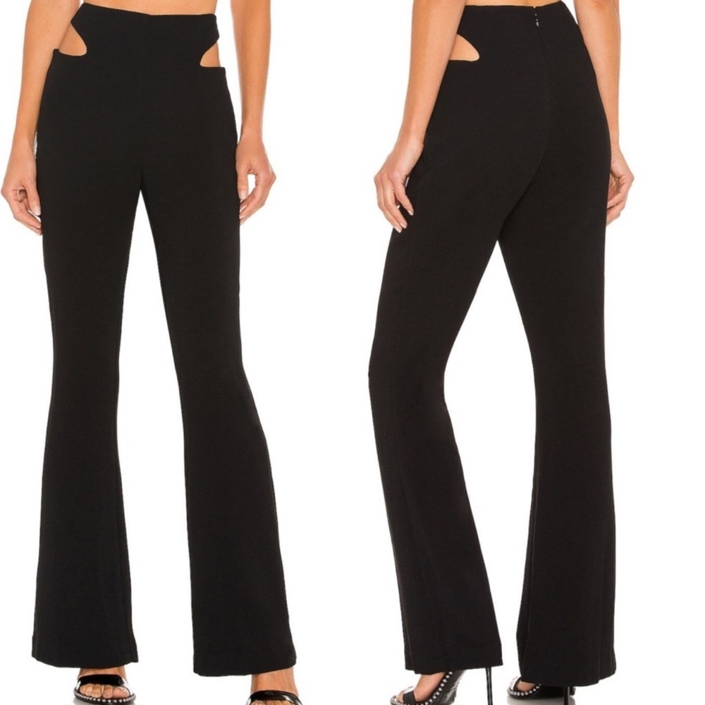 h:ours Black High-Waist Bootcut Pants with Side Cutouts